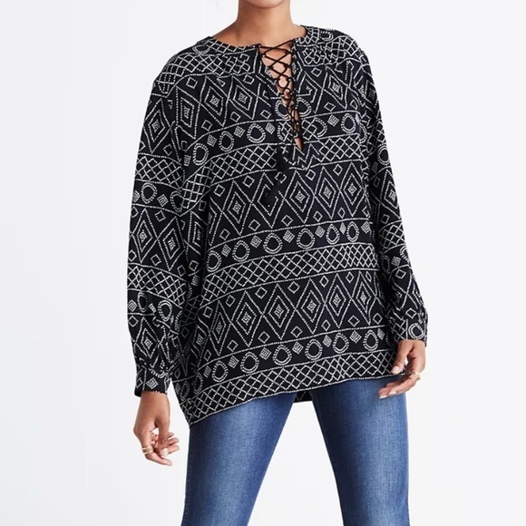 Madewell Lace-Up Peasant Top in Caravan Print - Picture 2 of 7